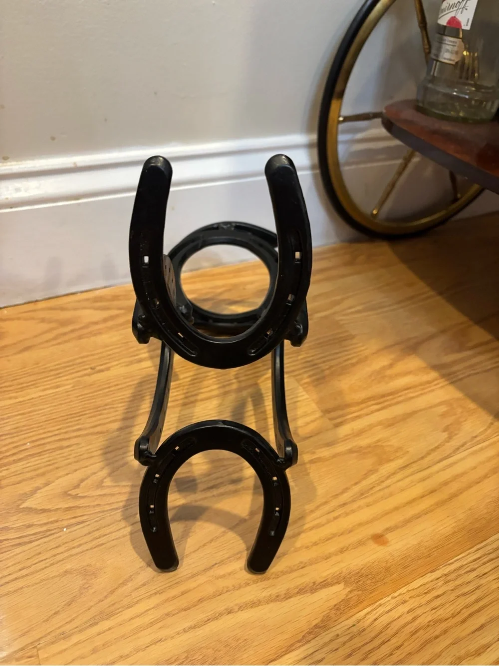 Rustic Black Welded Horseshoe Single Wine Bottle Holder